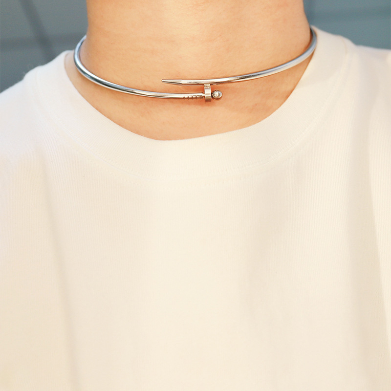 Colier choker unisex din oțel de titan, geometric, stil simplu (Material: Titanium steel; Pandant: Titanium steel; Greutate: 46 g)