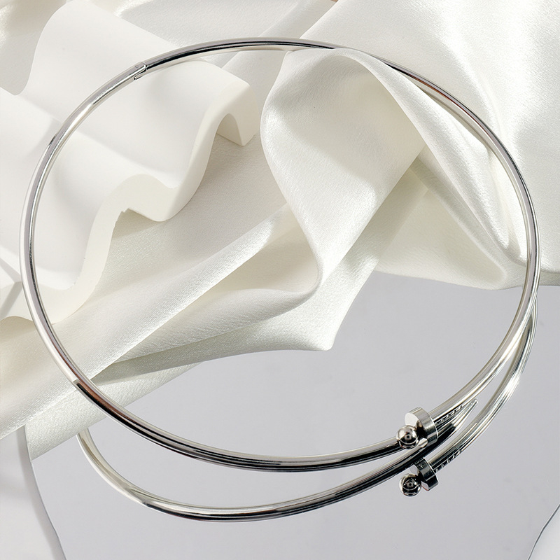 Colier choker unisex din oțel de titan, geometric, stil simplu (Material: Titanium steel; Pandant: Titanium steel; Greutate: 46 g)