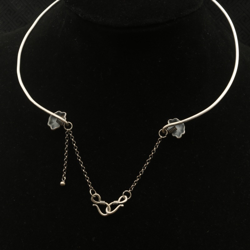 Colier choker din argint S990 pentru femei, stil etnic, formă geometrică în U, greutate 17,8 g