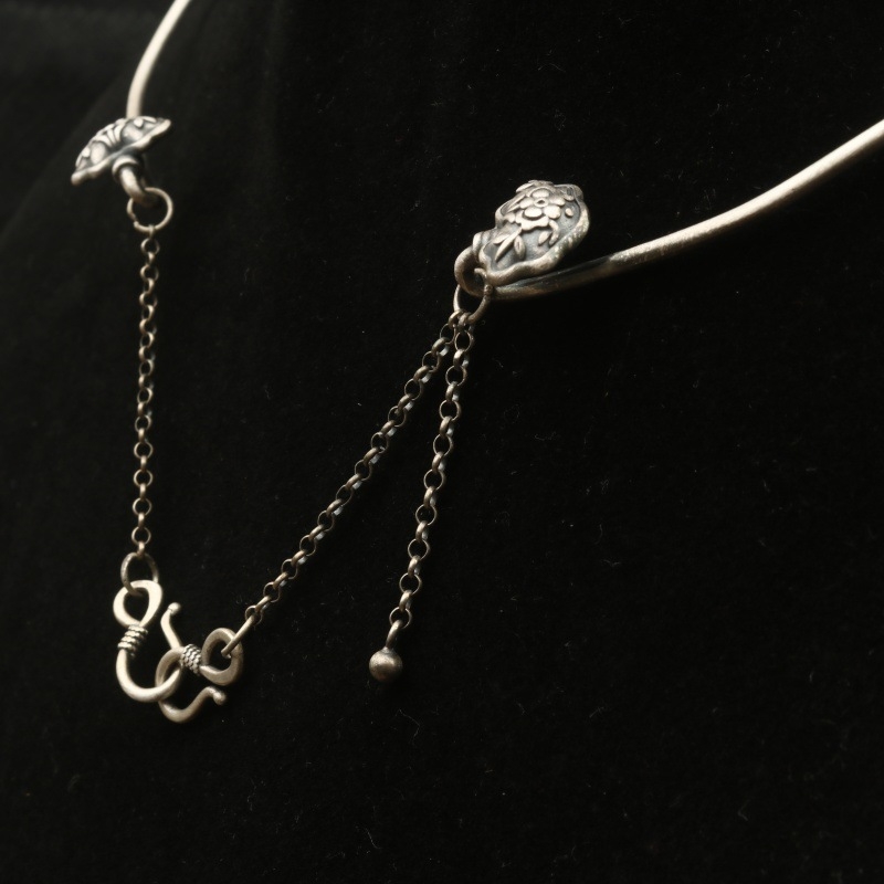 Colier choker din argint S990 pentru femei, stil etnic, formă geometrică în U, greutate 17,8 g