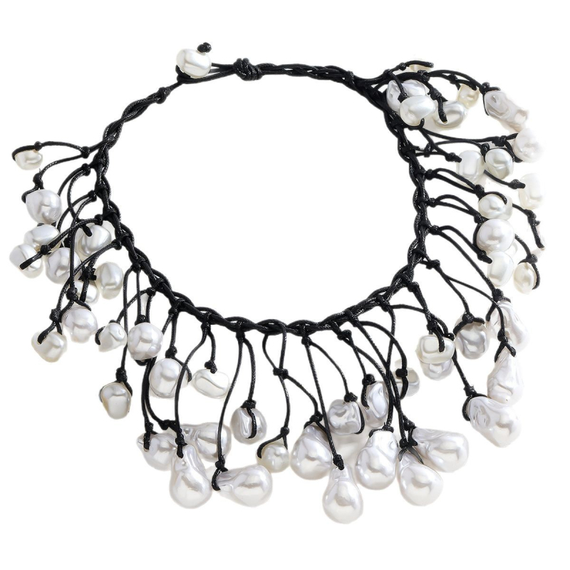 Κολιέ με τεχνητά μαργαριτάρια — γεωμετρικός σχεδιασμός, με τοποθετημένα μαργαριτάρια, αλυσίδα από μαργαριτάρια, για γυναίκες, Άνοιξη 2025