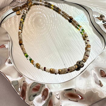 Κολιέ Volcano Walk Series Sesame Comet, χάντρες από φυσικούς λίθους, γεωμετρικός σχεδιασμός, χειροποίητο, ανάμικτα υλικά, clavicle αλυσίδα