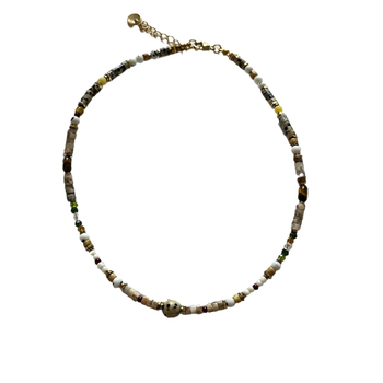 Κολιέ Volcano Walk Series Sesame Comet, χάντρες από φυσικούς λίθους, γεωμετρικός σχεδιασμός, χειροποίητο, ανάμικτα υλικά, clavicle αλυσίδα