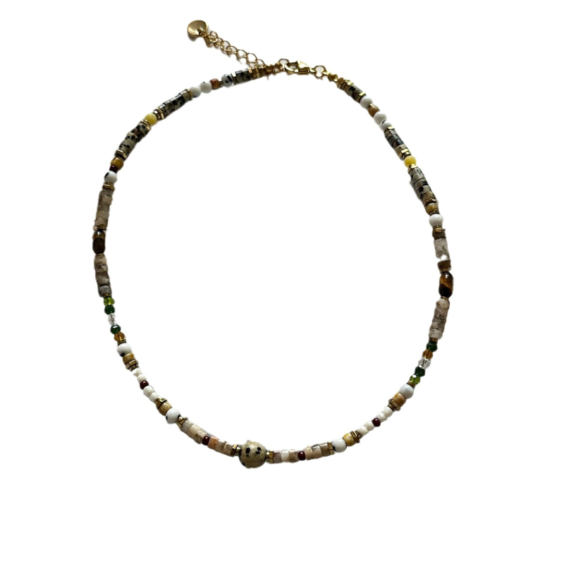 Κολιέ Volcano Walk Series Sesame Comet, χάντρες από φυσικούς λίθους, γεωμετρικός σχεδιασμός, χειροποίητο, ανάμικτα υλικά, clavicle αλυσίδα