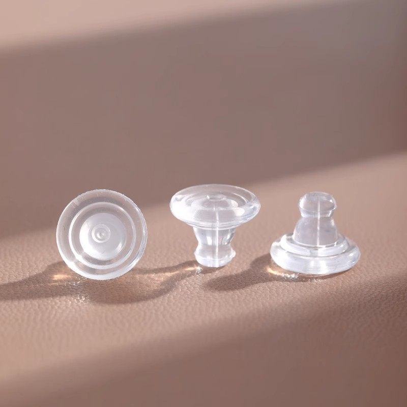 Dopuri posterioare pentru cercei, din silicon, în formă de disc, transparente, antiderapante