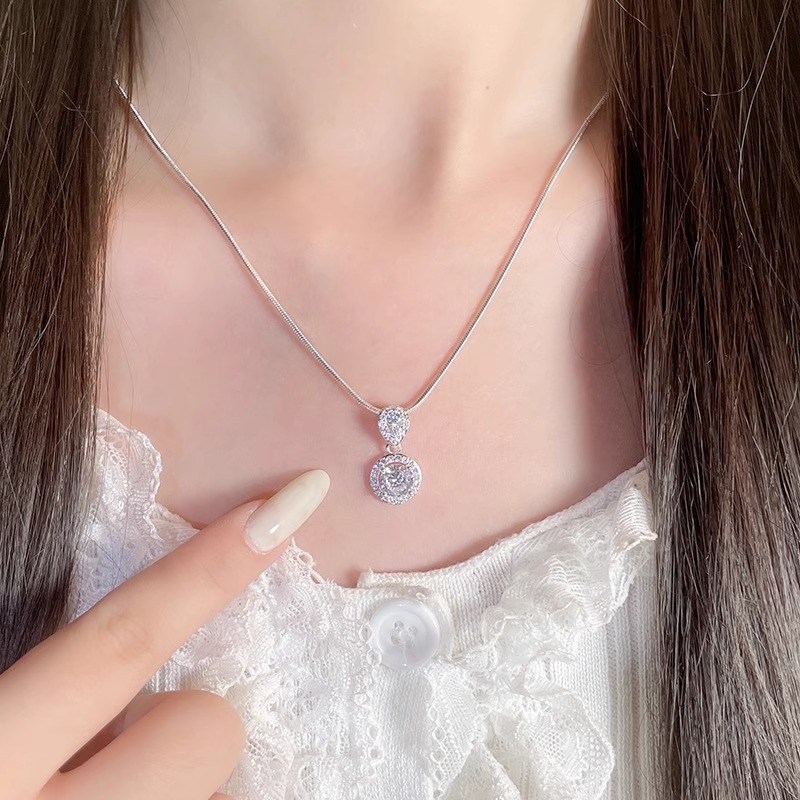 Κολιέ από χαλκό με ζιρκόνια, γεωμετρικός σχεδιασμός, αλυσίδα φιδιού-οστών, κορεατικό στυλ