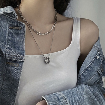 Κολιέ από σίδηρο με σταυρωτή αλυσίδα, πολυεπίπεδο σχέδιο, κορεατικό στυλ