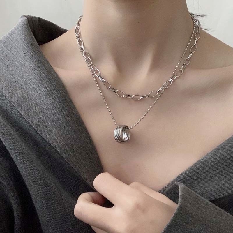 Κολιέ από σίδηρο με σταυρωτή αλυσίδα, πολυεπίπεδο σχέδιο, κορεατικό στυλ