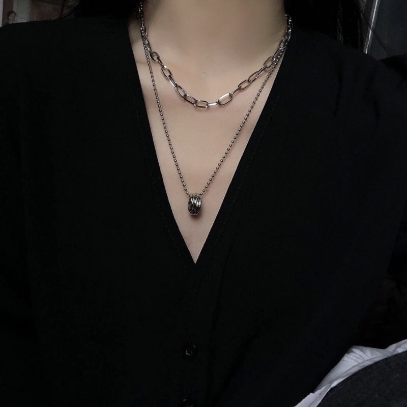 Κολιέ από σίδηρο με σταυρωτή αλυσίδα, πολυεπίπεδο σχέδιο, κορεατικό στυλ