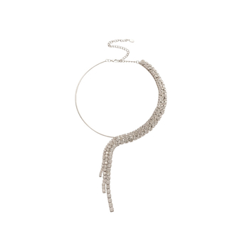 Диамантено обсипано колие с кръгъл пискюл, регулируемо до 30 см, медна основа, висулка с кристали, геометричен дизайн, луксозен стил за жени