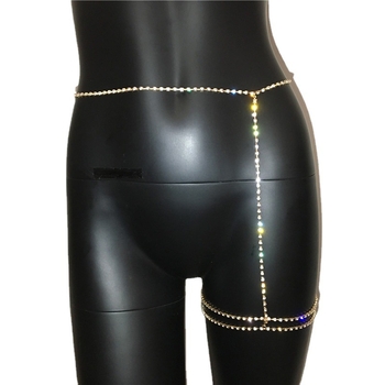 Többszörös testlánc a combhoz és derékhoz fehér kristályokkal és strasszokkal, ötvözetből készült mozaik berakás, nőknek