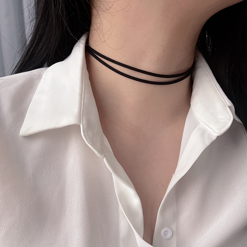Harajuku baršunasti dvostruki choker za žene, minimalistički stil, materijal: legura, privjesak: legura, lanac: običan lanac, višeslojni dizajn
