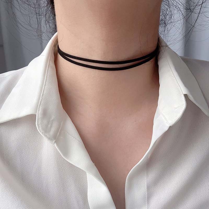 Harajuku baršunasti dvostruki choker za žene, minimalistički stil, materijal: legura, privjesak: legura, lanac: običan lanac, višeslojni dizajn