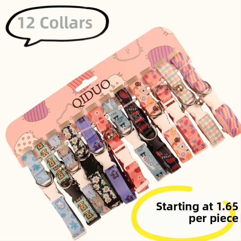 Augintinio harnasas ir pavadėlio rinkinys — karikatūrų raštas, austas audinys