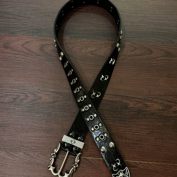 Centură din PU din piele cu cataramă din aliaj, design punk rock cu două rânduri de capse metalice, textură unică, închidere cu șiret, lățime subțire (<2 cm), finisaj gravat, primăvara 2025