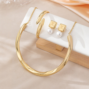 Огърлица с геометричен вълнов дизайн, цинкова сплав, висулка от сплав, стандартна верига