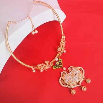 Огърлица тип яка, античен стил, многослойна, имитационен нефрит, висулка от сплав, дължина до 30 см, за жени, модел животно/зодия