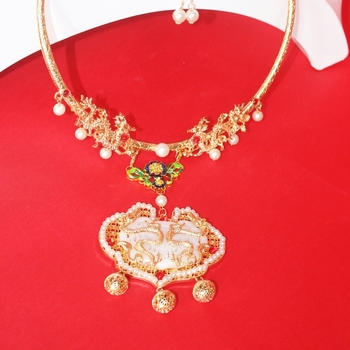 Огърлица тип яка, античен стил, многослойна, имитационен нефрит, висулка от сплав, дължина до 30 см, за жени, модел животно/зодия