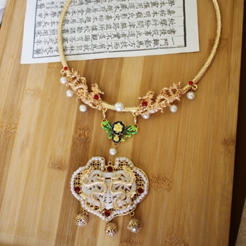 Огърлица тип яка, античен стил, многослойна, имитационен нефрит, висулка от сплав, дължина до 30 см, за жени, модел животно/зодия