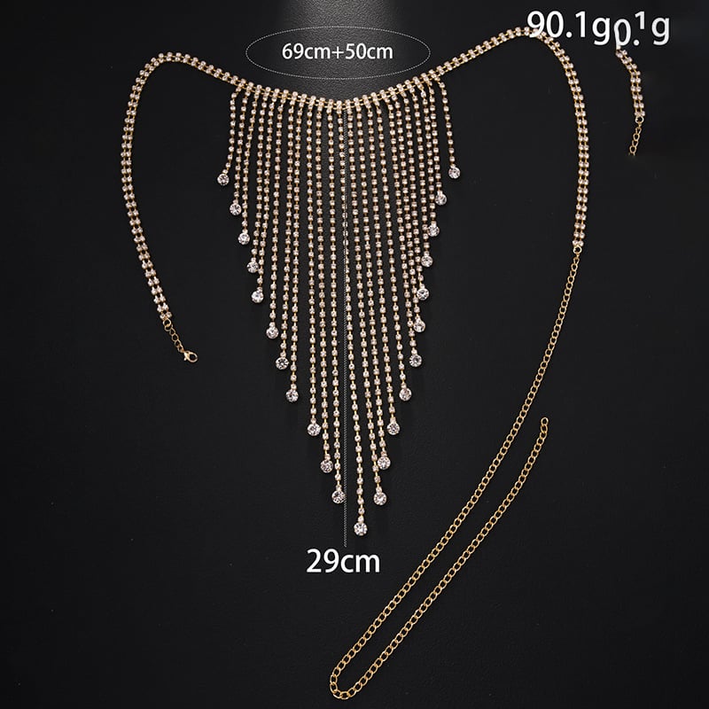 Lanac za struk s resicama — štras, legura s umetanim umjetnim dragim kamenjem, kristal, elektroplatiranje