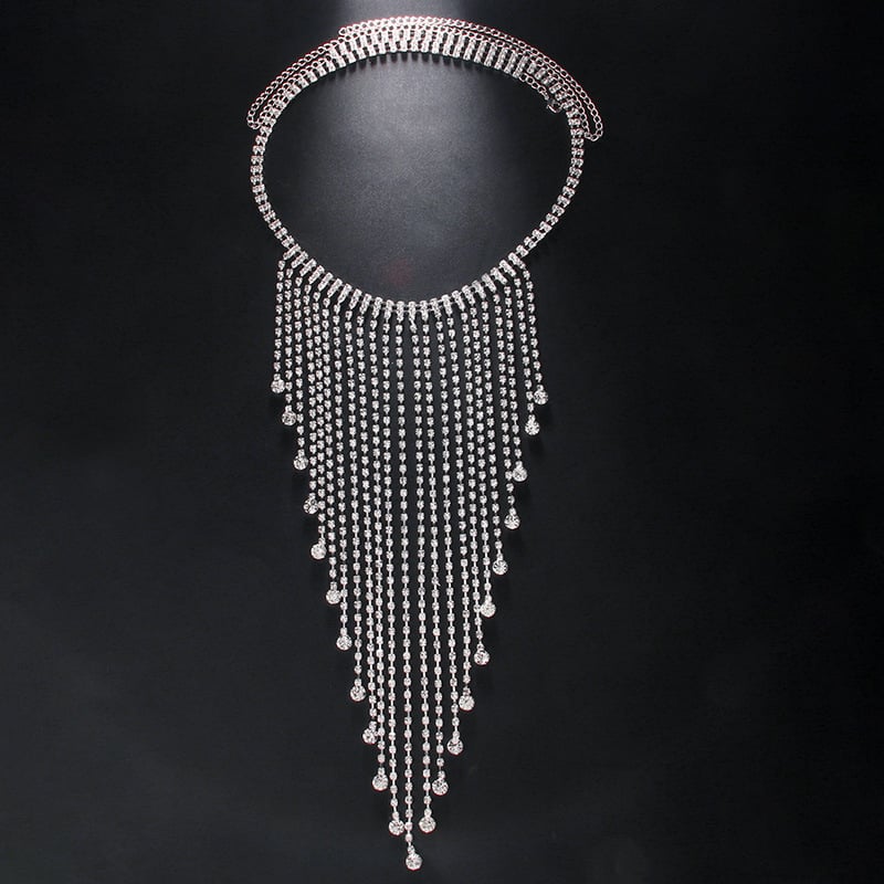 Lanac za struk s resicama — štras, legura s umetanim umjetnim dragim kamenjem, kristal, elektroplatiranje