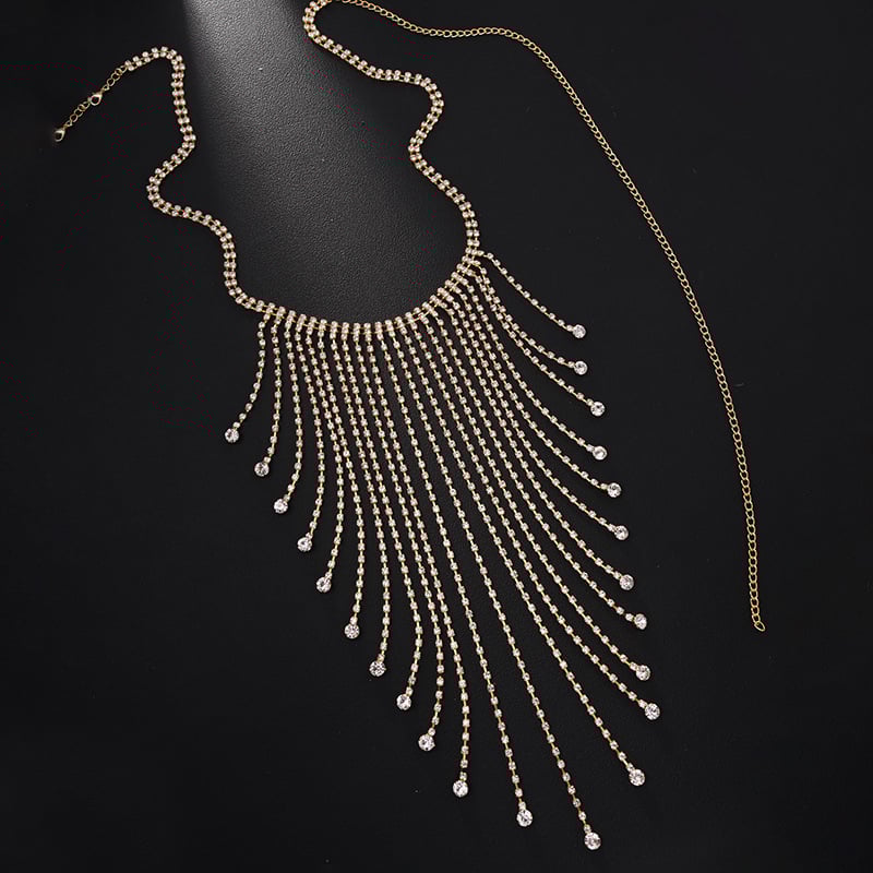 Lanac za struk s resicama — štras, legura s umetanim umjetnim dragim kamenjem, kristal, elektroplatiranje