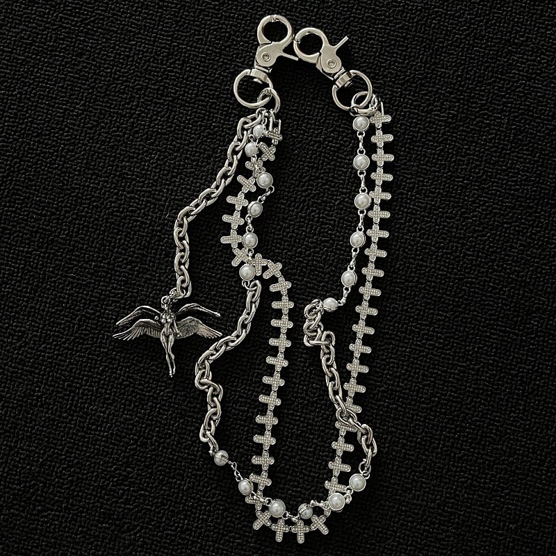 Lanac za hlače s anđeoskim krilima, dvostruki sloj, unisex, metal, ručna izrada, Angel serija, ljeto 2025