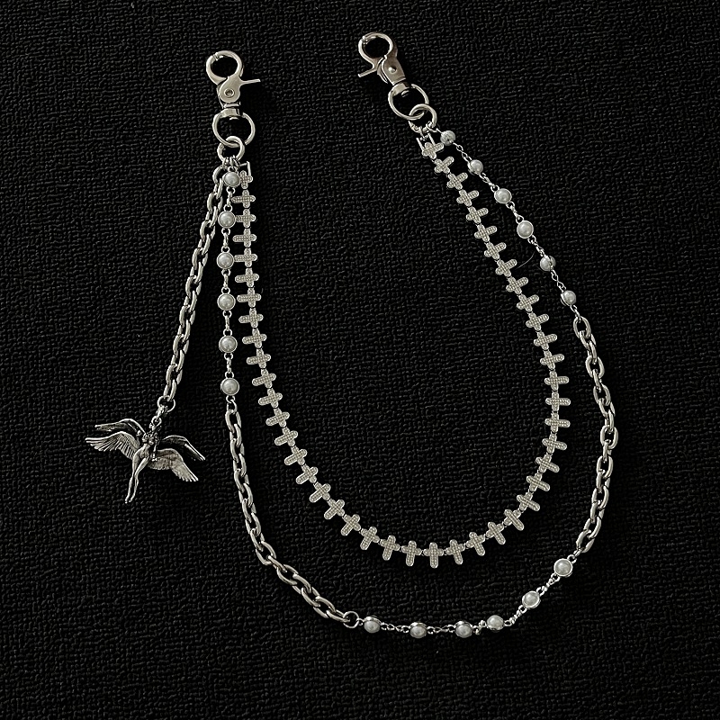 Lanac za hlače s anđeoskim krilima, dvostruki sloj, unisex, metal, ručna izrada, Angel serija, ljeto 2025
