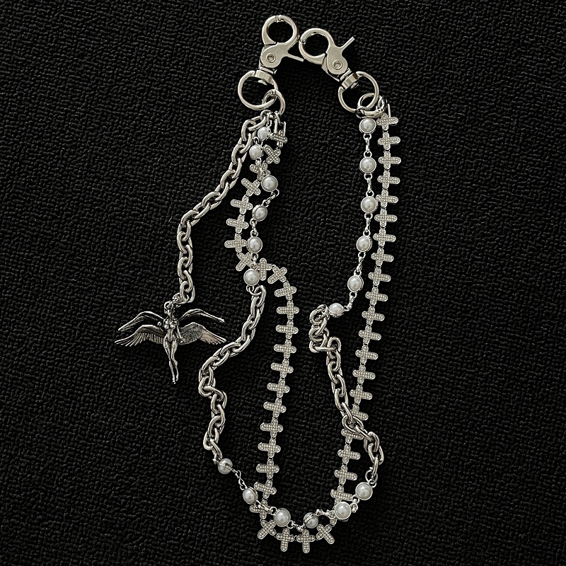 Lanac za hlače s anđeoskim krilima, dvostruki sloj, unisex, metal, ručna izrada, Angel serija, ljeto 2025