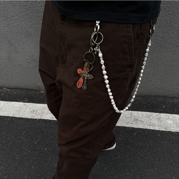 Lanac za hlače s koralikama u obliku lubanje - ručna izrada, vintage, unisex, s umjetnim kamenom