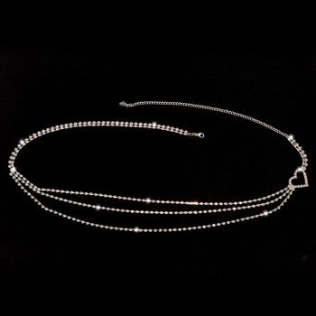 Ženski višeslojni kaiš za struk sa srcem i kristalima, elektroplatirani