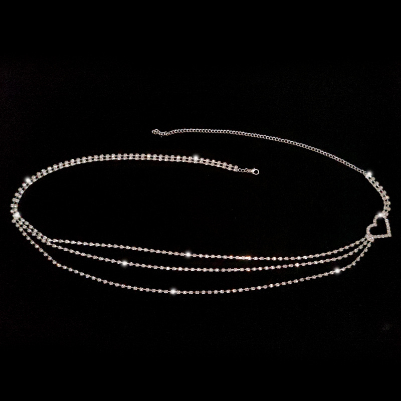 Ženski višeslojni kaiš za struk sa srcem i kristalima, elektroplatirani