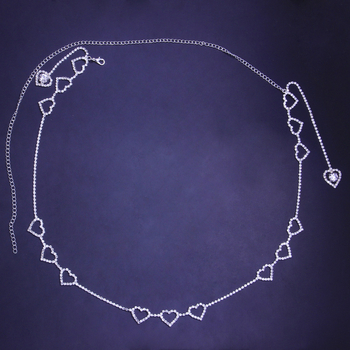 Lanac tijela–pojas s kristalima, srcolik dizajn, bijeli kristali, elektroplatiranje zlatno