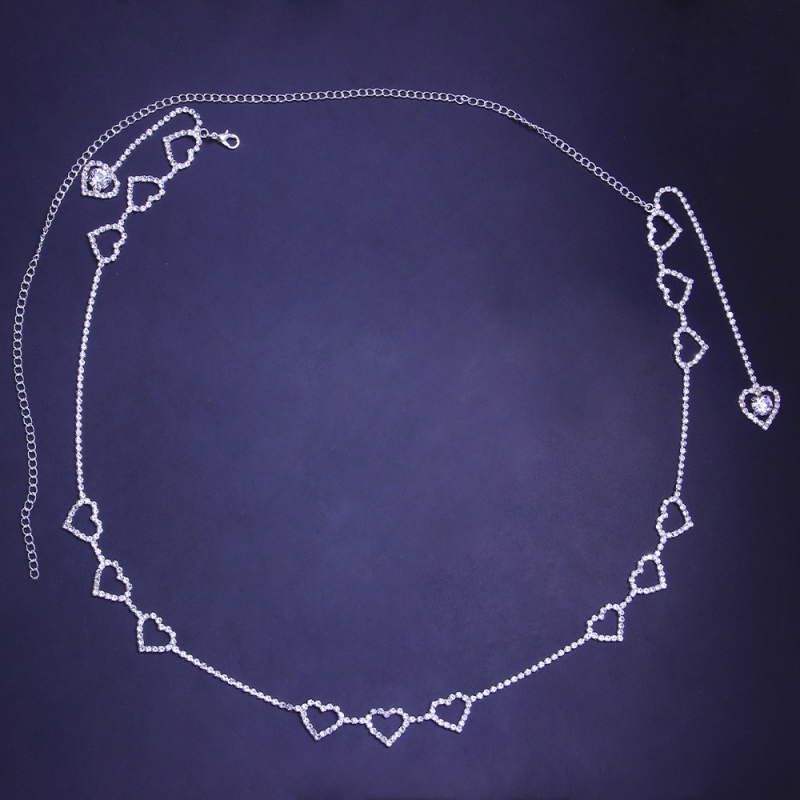Lanac tijela–pojas s kristalima, srcolik dizajn, bijeli kristali, elektroplatiranje zlatno