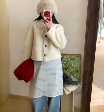 Κορεατικού στυλ φθινοπωρινό-χειμερινό δαντελένιο ποδιά με κοντή φούστα, ελαστική μέση, μοτίβο κυματιστών κουκίδων, chiffon, 95%+ πολυεστέρας, Σεζόν: φθινόπωρο 2025