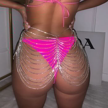 Lanț șold feminin – lanț corp geometric din aliaj, cu pietre artificiale încrustate, electroplacare, ambalare independentă