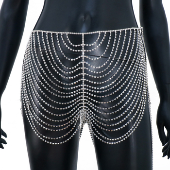 Lanț șold feminin – lanț corp geometric din aliaj, cu pietre artificiale încrustate, electroplacare, ambalare independentă