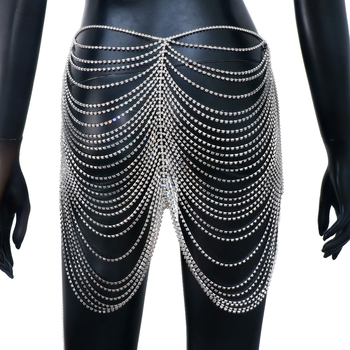 Lanț șold feminin – lanț corp geometric din aliaj, cu pietre artificiale încrustate, electroplacare, ambalare independentă