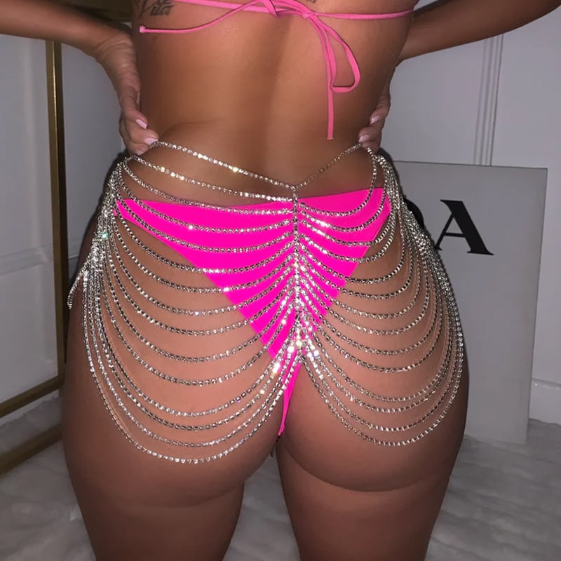 Lanț șold feminin – lanț corp geometric din aliaj, cu pietre artificiale încrustate, electroplacare, ambalare independentă