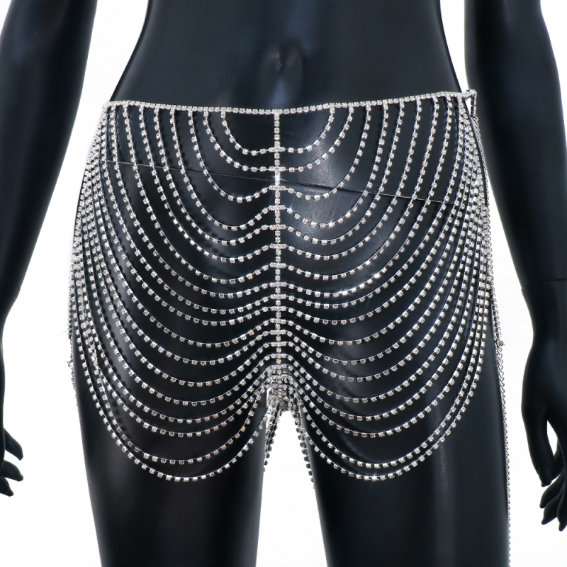 Lanț șold feminin – lanț corp geometric din aliaj, cu pietre artificiale încrustate, electroplacare, ambalare independentă