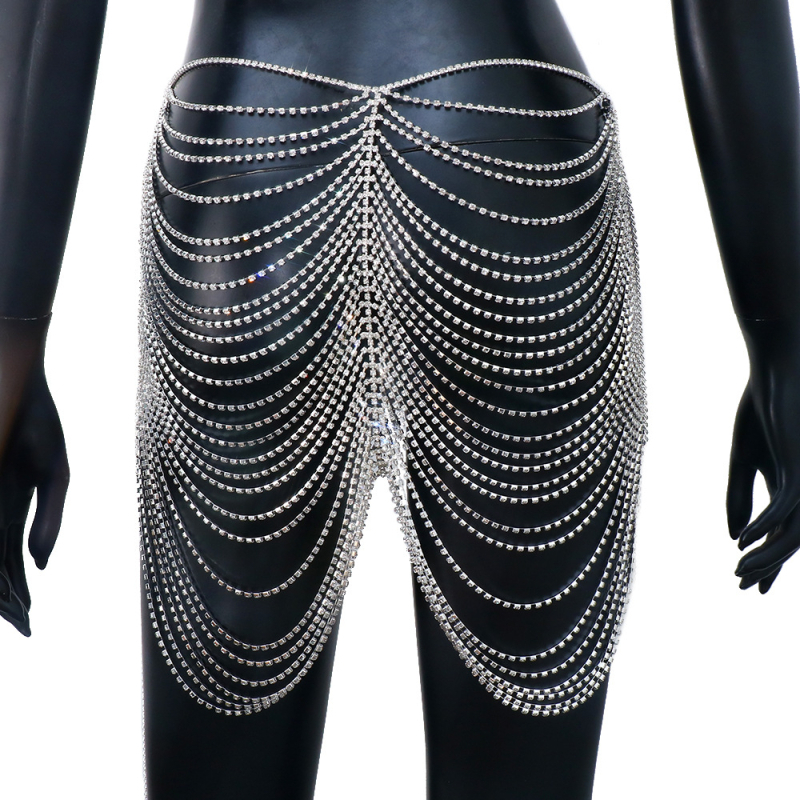 Lanț șold feminin – lanț corp geometric din aliaj, cu pietre artificiale încrustate, electroplacare, ambalare independentă