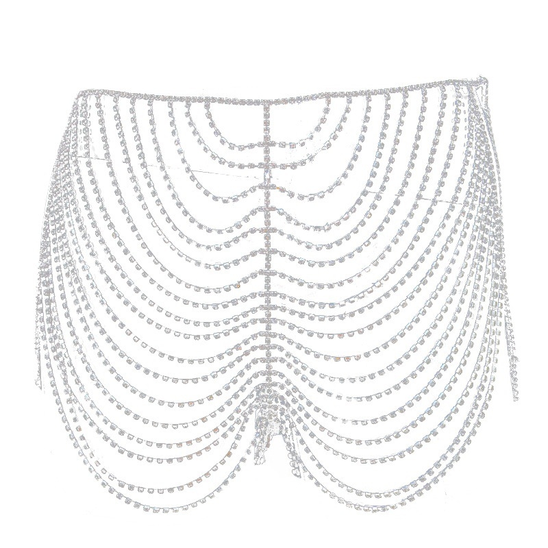 Lanț șold feminin – lanț corp geometric din aliaj, cu pietre artificiale încrustate, electroplacare, ambalare independentă