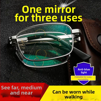 Sklopljive naočale za čitanje s metalnim okvirom, leće koje mijenjaju boju, progresivne višefokalne leće, polikarbonatne leće, za daljinu i blizinu, zaštita od plavog svjetla
