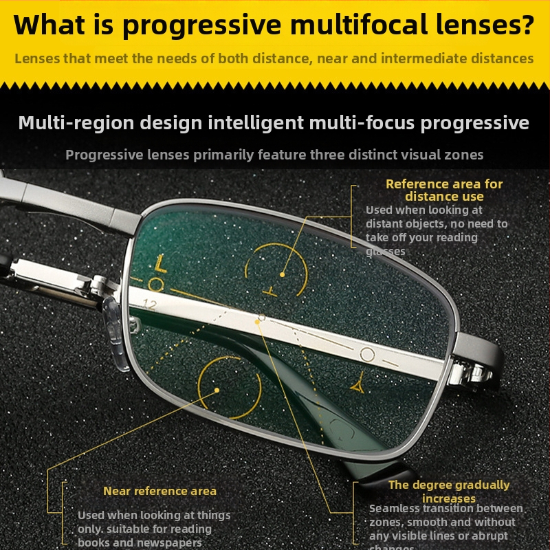 Sklopljive naočale za čitanje s metalnim okvirom, leće koje mijenjaju boju, progresivne višefokalne leće, polikarbonatne leće, za daljinu i blizinu, zaštita od plavog svjetla