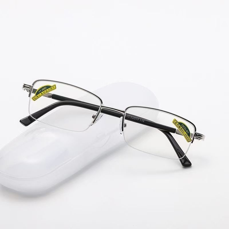 Очила за четене с анти-синя светлина, линзи от смола, метална половин рамка, подходящи за овално лице и за възрастни