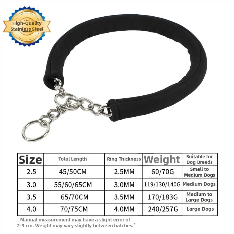 Rozsdamentes acélból készült kutya nyakörv P-lánccal, robbanásbiztos, varrat nélküli hegesztés, csípésmentes, univerzális minden fajta számára