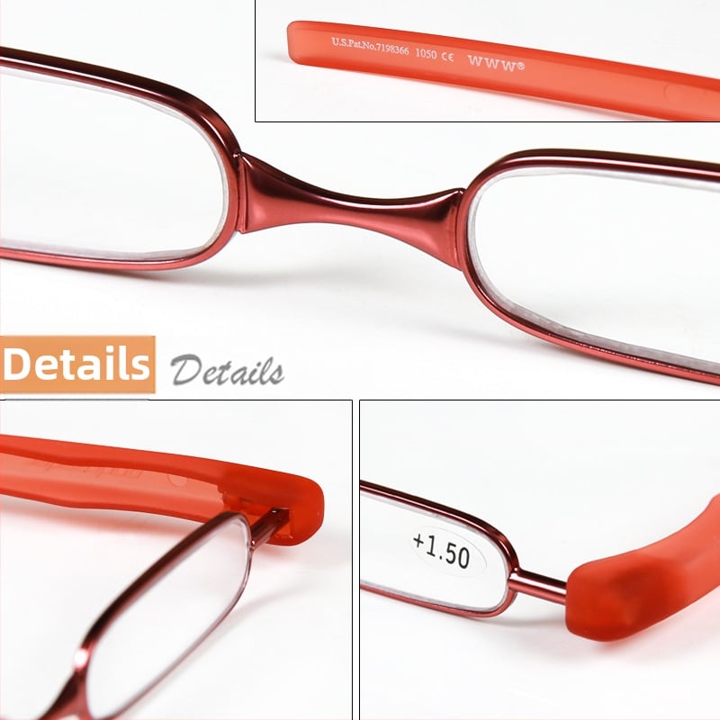 Очила за четене с 360° въртяща се сгъваема конструкция, метална рамка, лещи от смола, пълен рамков стил, подходящи за кръгло лице