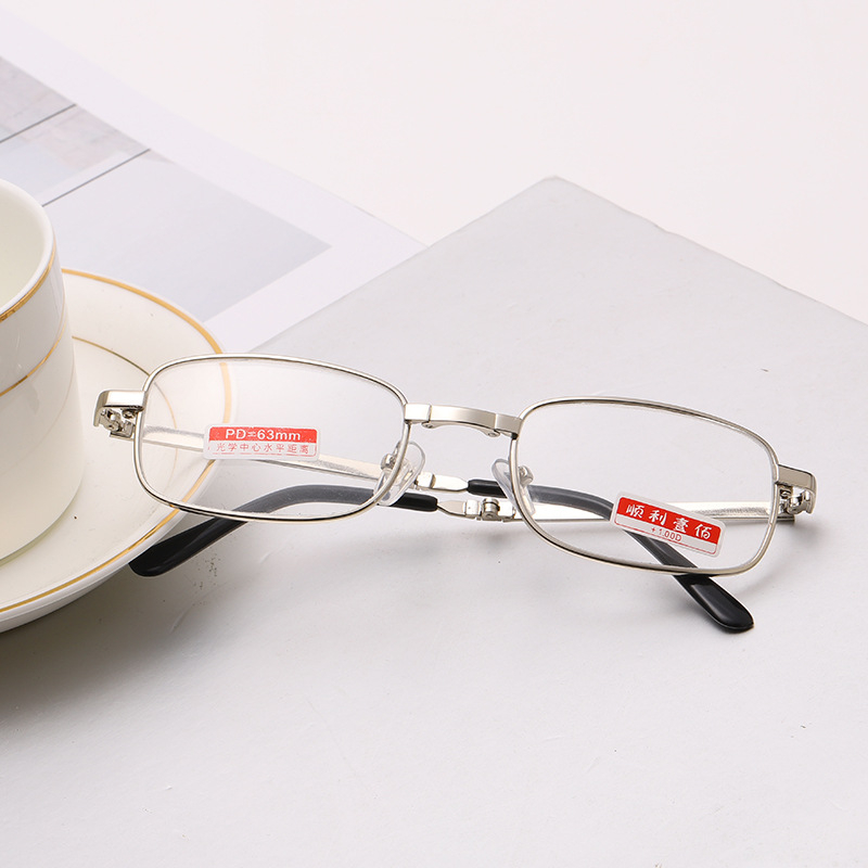 Összecsukható olvasószemüveg üveg lencsékkel, keret TR+fém, teljes keret, felnőtteknek, kerek arcformához