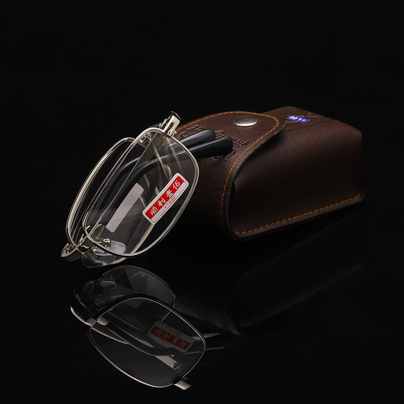 Összecsukható olvasószemüveg üveg lencsékkel, keret TR+fém, teljes keret, felnőtteknek, kerek arcformához