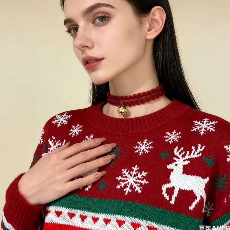 Дамски вълнен чокър с геометрична камбанкова висулка, висулка от сплав, ключична верижка, 31–40 см, Коледен стил